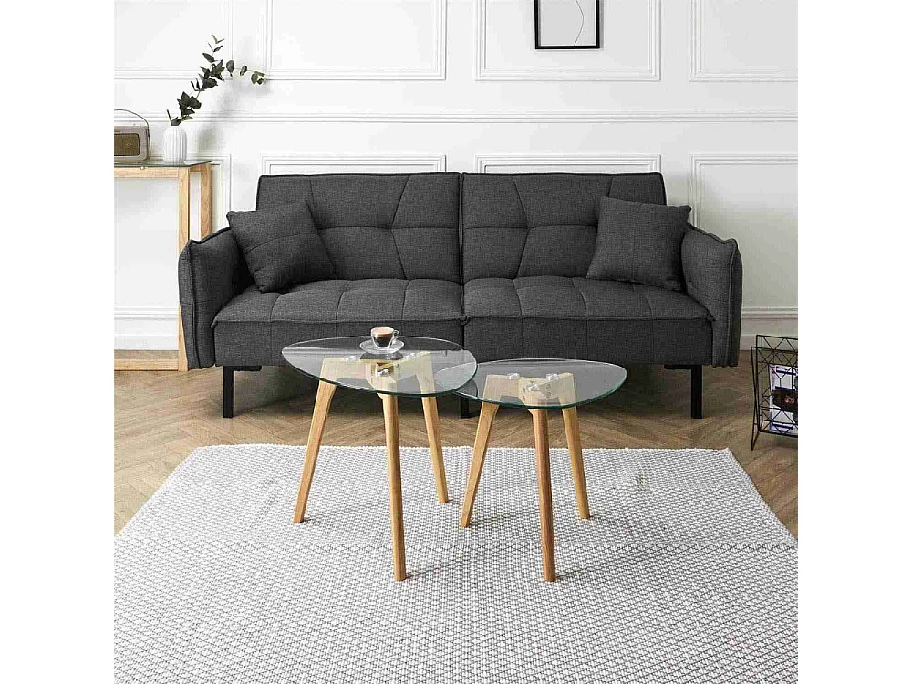 Tables Gigognes En Verre Trempe Galet X2 Transparent, Beige