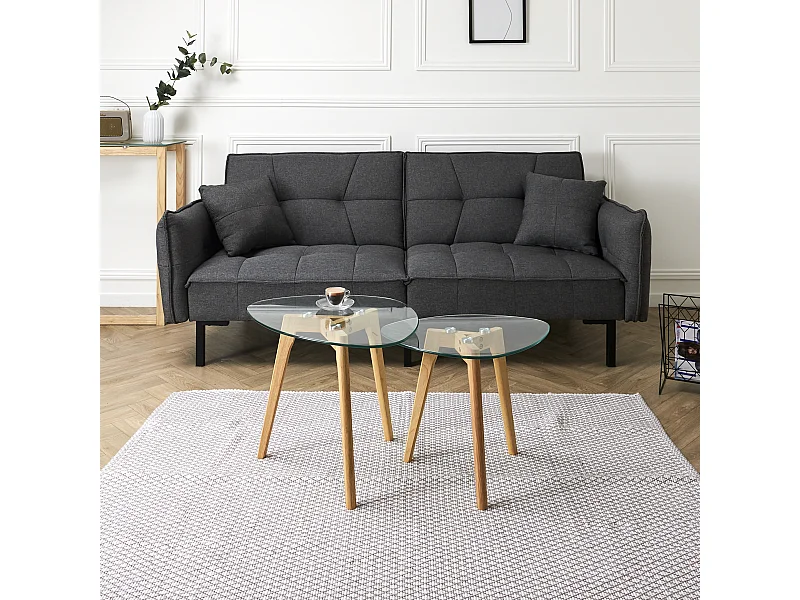 Tavolini nidificanti in ciottoli con piano in vetro temperato (set di 2)