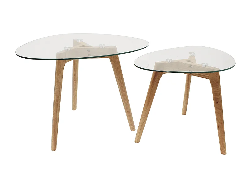 Tables Gigognes En Verre Trempe Galet X2 Transparent, Beige
