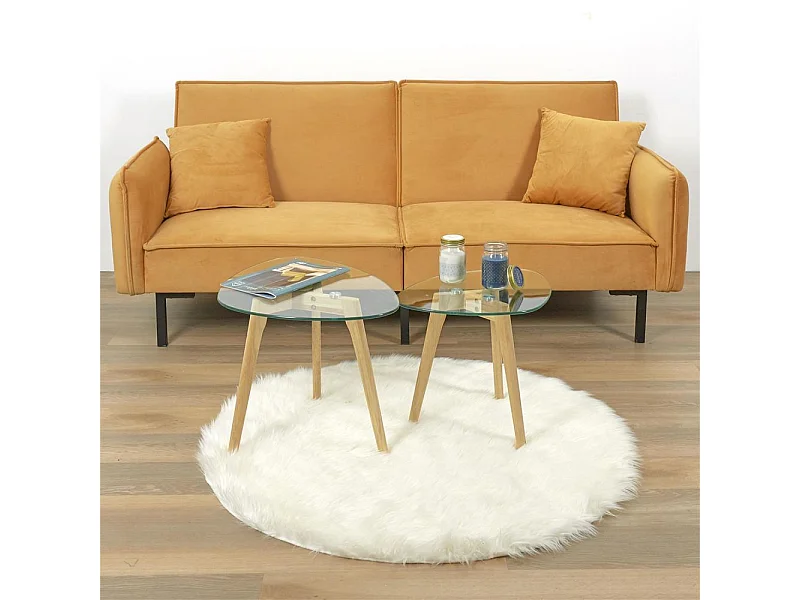 Tables Gigognes En Verre Trempe Galet X2 Transparent, Beige