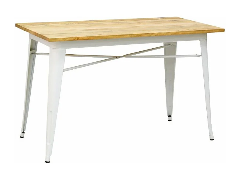 Table industrielle en métal et bois d'orme huilé