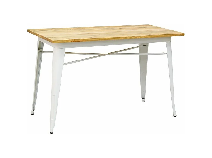 Table industrielle en métal et bois d'orme huilé