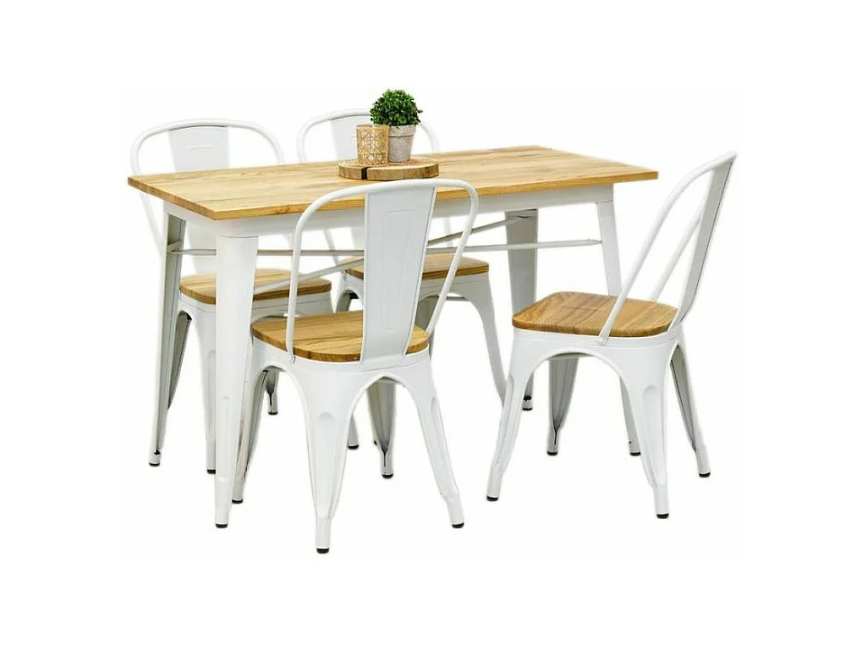 Table industrielle en métal et bois d'orme huilé