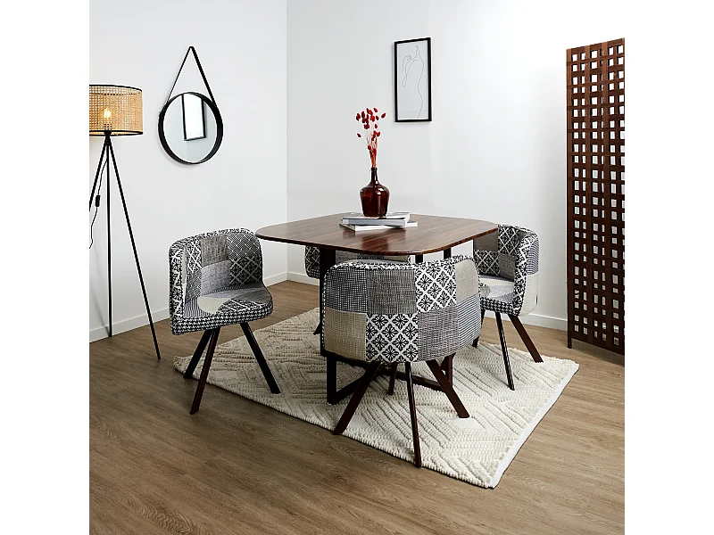 Lot De 4 Chaises Patchwork Et Table Gris Gris, Multicolore