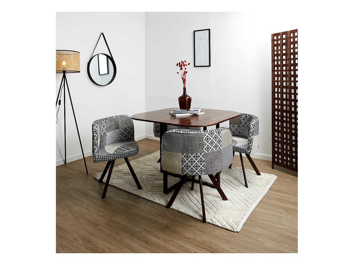 Lot De 4 Chaises Patchwork Et Table Gris Gris, Multicolore