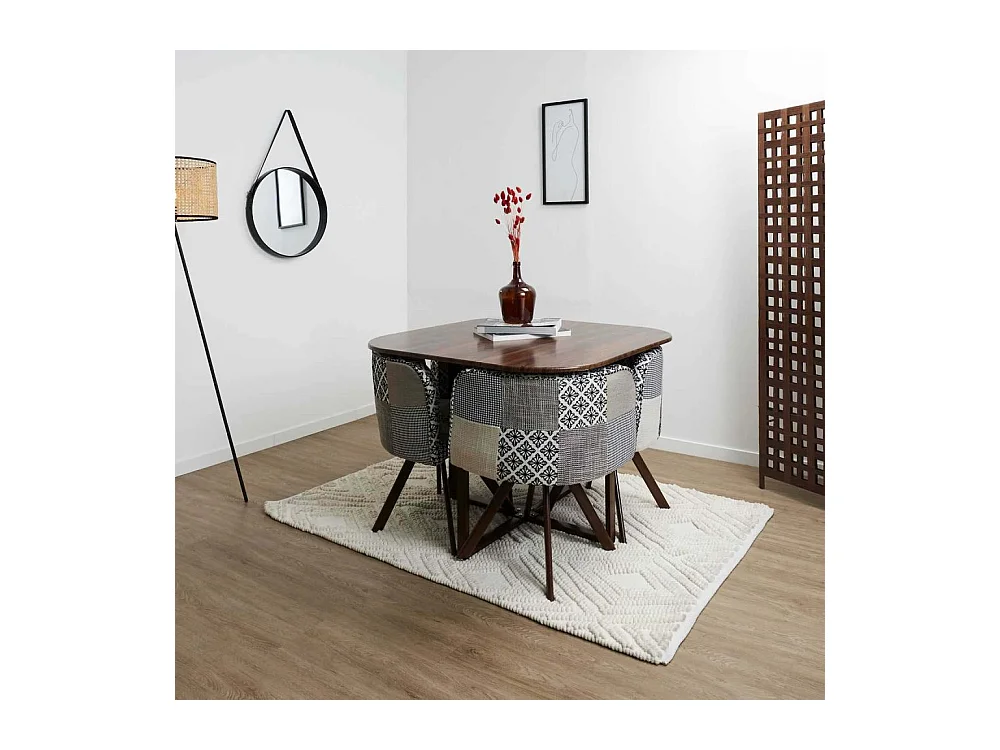 Lot De 4 Chaises Patchwork Et Table Gris Gris, Multicolore