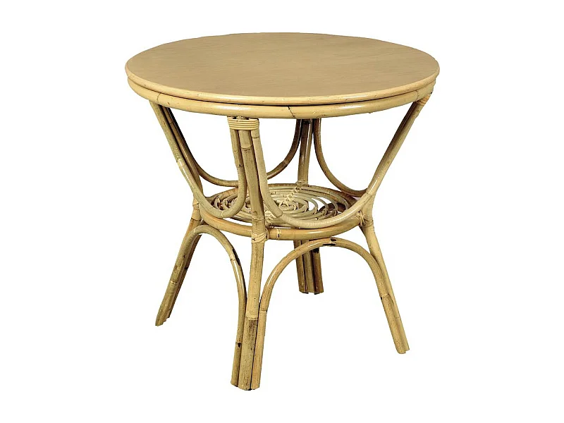 Table en rotin et dessus stratifié