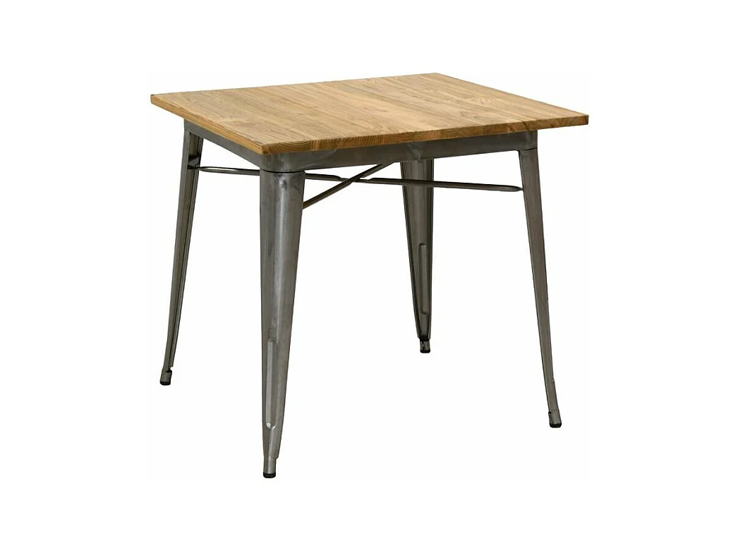 Table carrée industrielle en métal et bois d'orme huilé