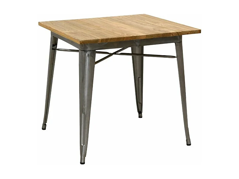 Table carrée industrielle en métal et bois d'orme huilé