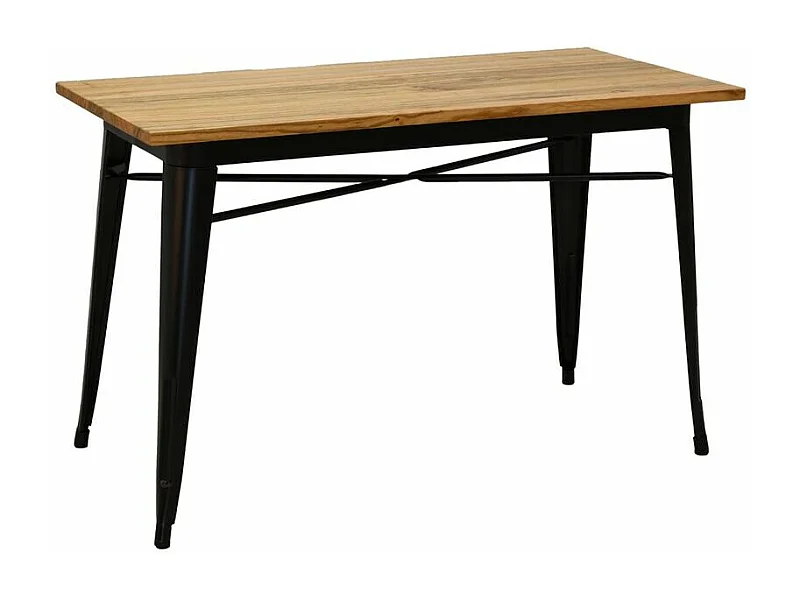 Table industrielle en métal et bois d'orme huilé