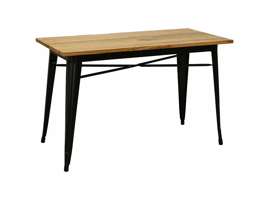 Table industrielle en métal et bois d'orme huilé