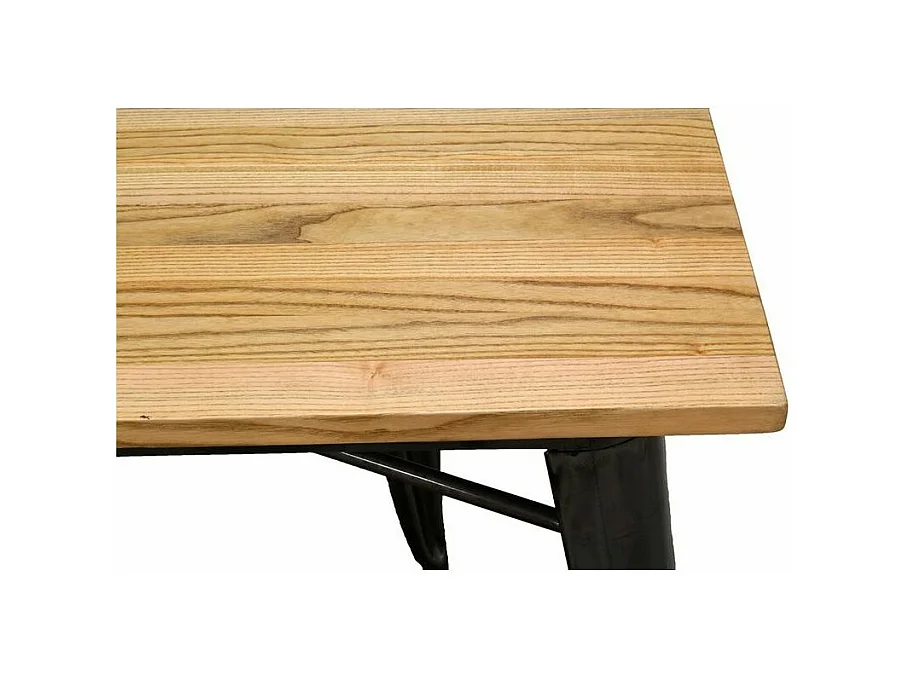 Table industrielle en métal et bois d'orme huilé