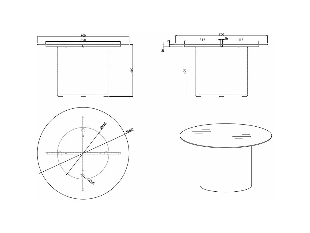 Table Basse Design "Ystad" 80cm Noir & Or