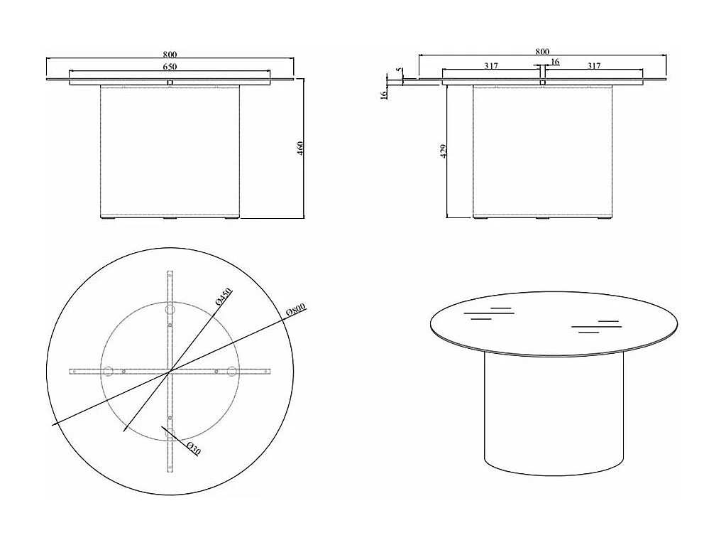 Ystad salontafel Ø75 cm zwart glas.