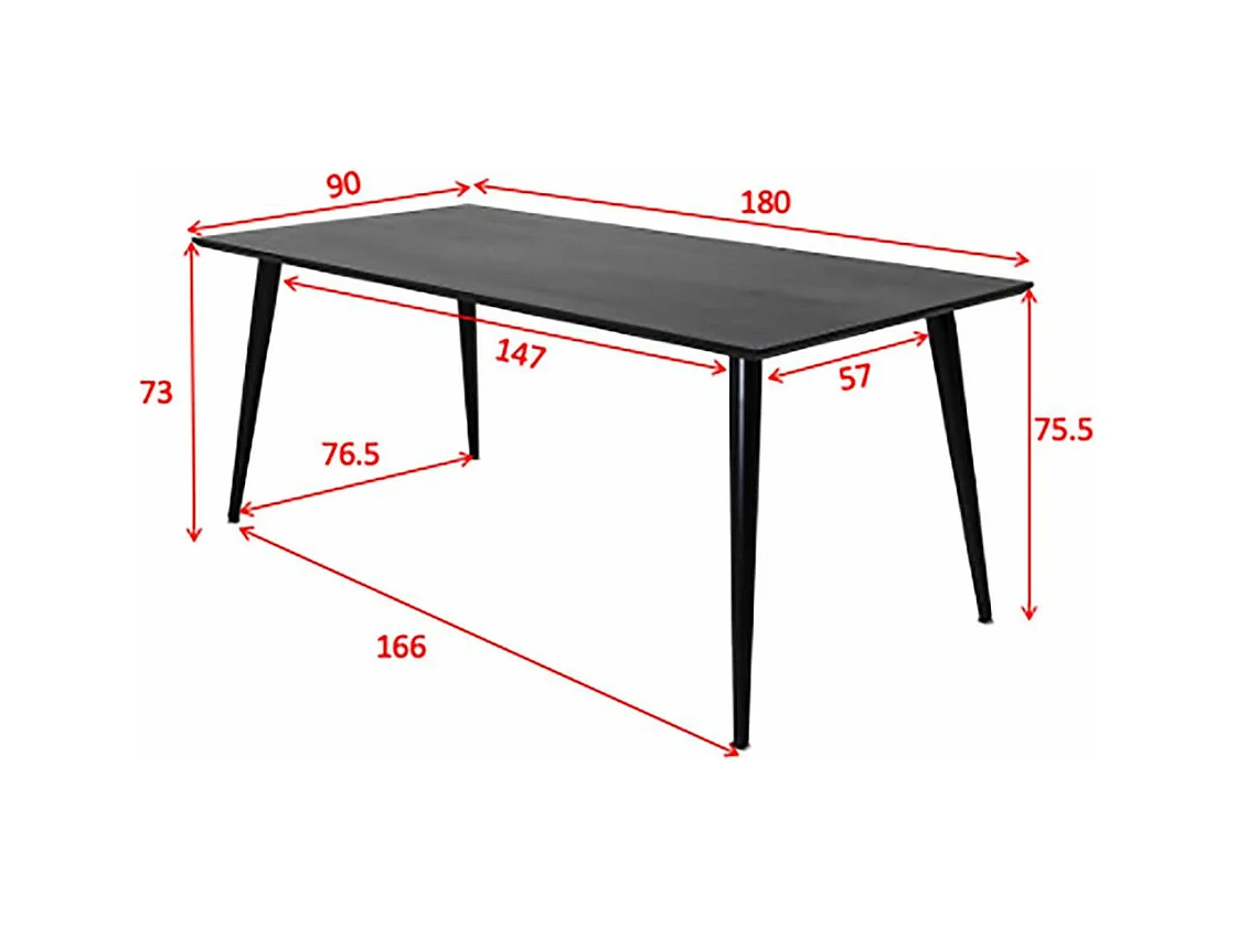 Dipp eetkamertafel 90x180cm zwart.