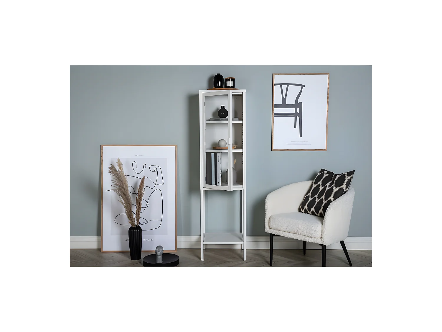 Glasschrank mit Stahlregal Misha