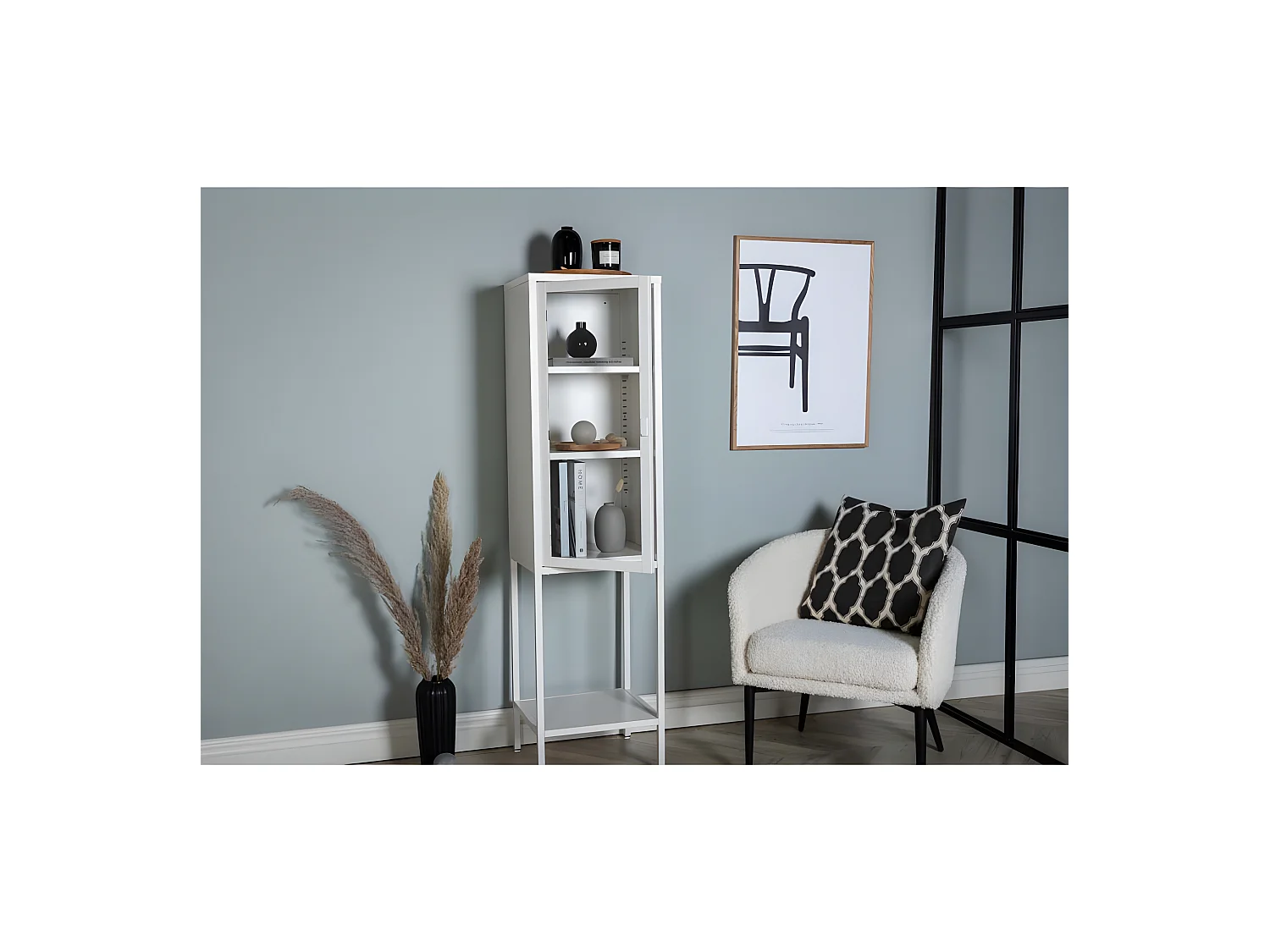 Glasschrank mit Stahlregal Misha