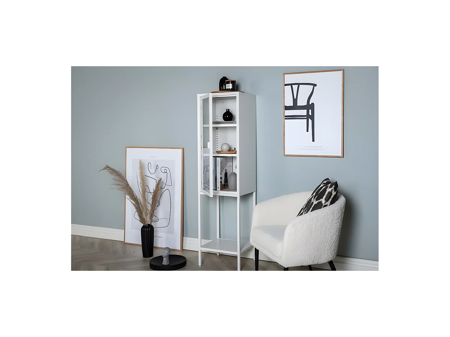 Glasschrank mit Stahlregal Misha