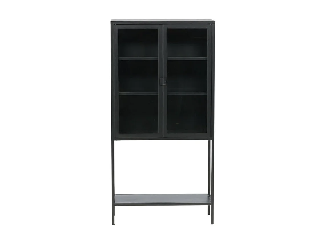Misha Armoire vitrine 2 portes, 4 tablettes de rangement, noir.