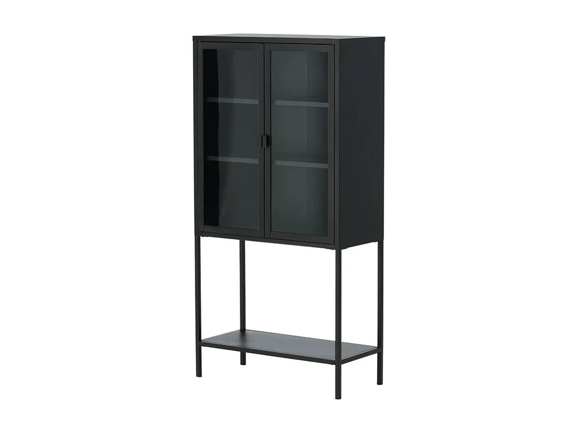 Misha Armoire vitrine 2 portes, 4 tablettes de rangement, noir.