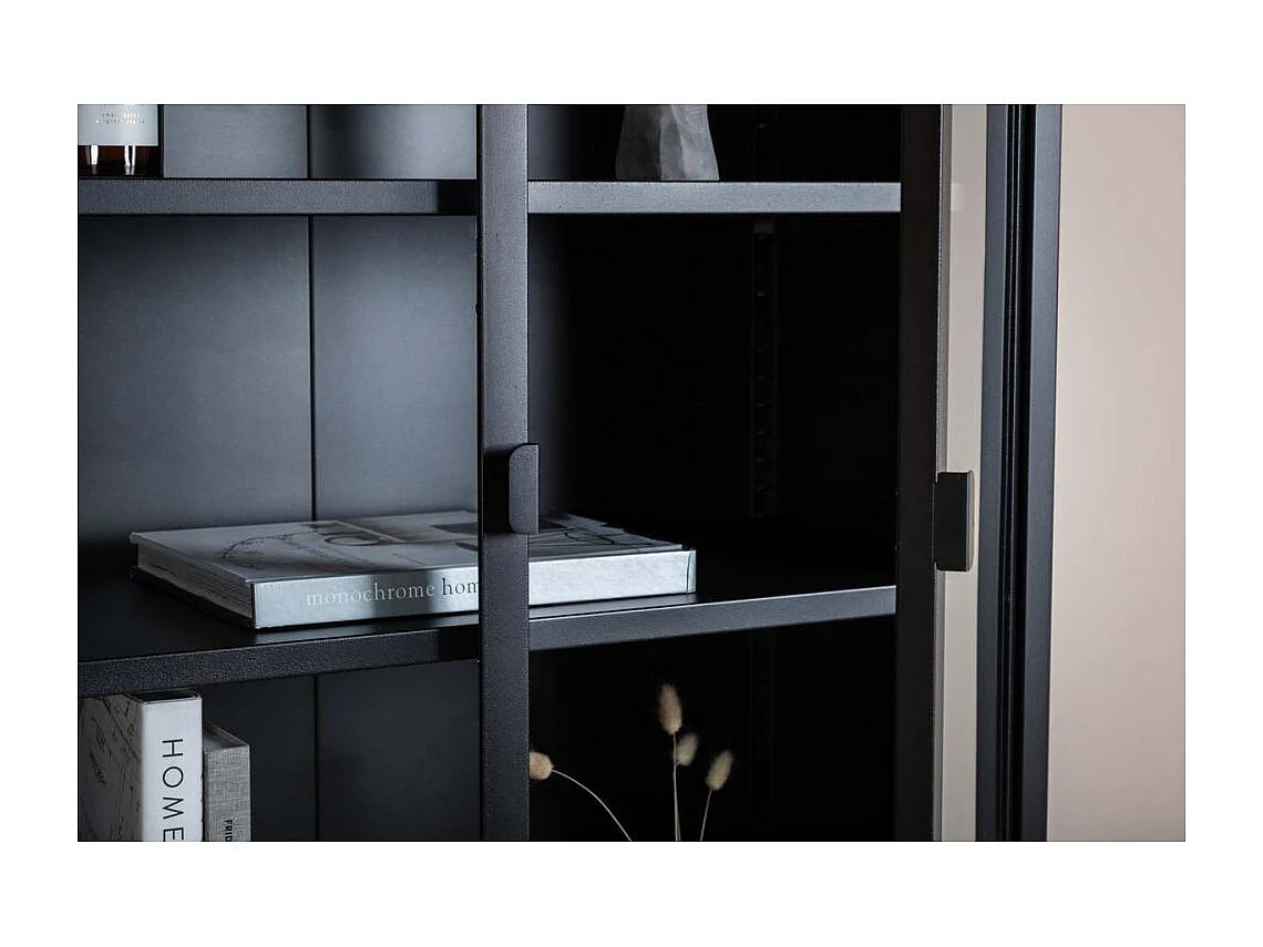 Misha Armoire vitrine 2 portes, 4 tablettes de rangement, noir.