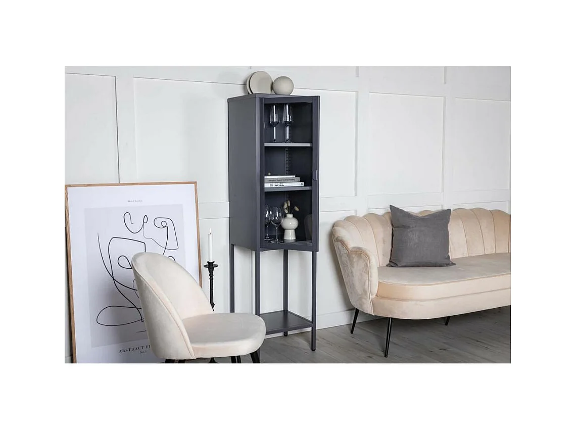 Vitrine Avec Porte en Verre "Misha" 150cm Gris