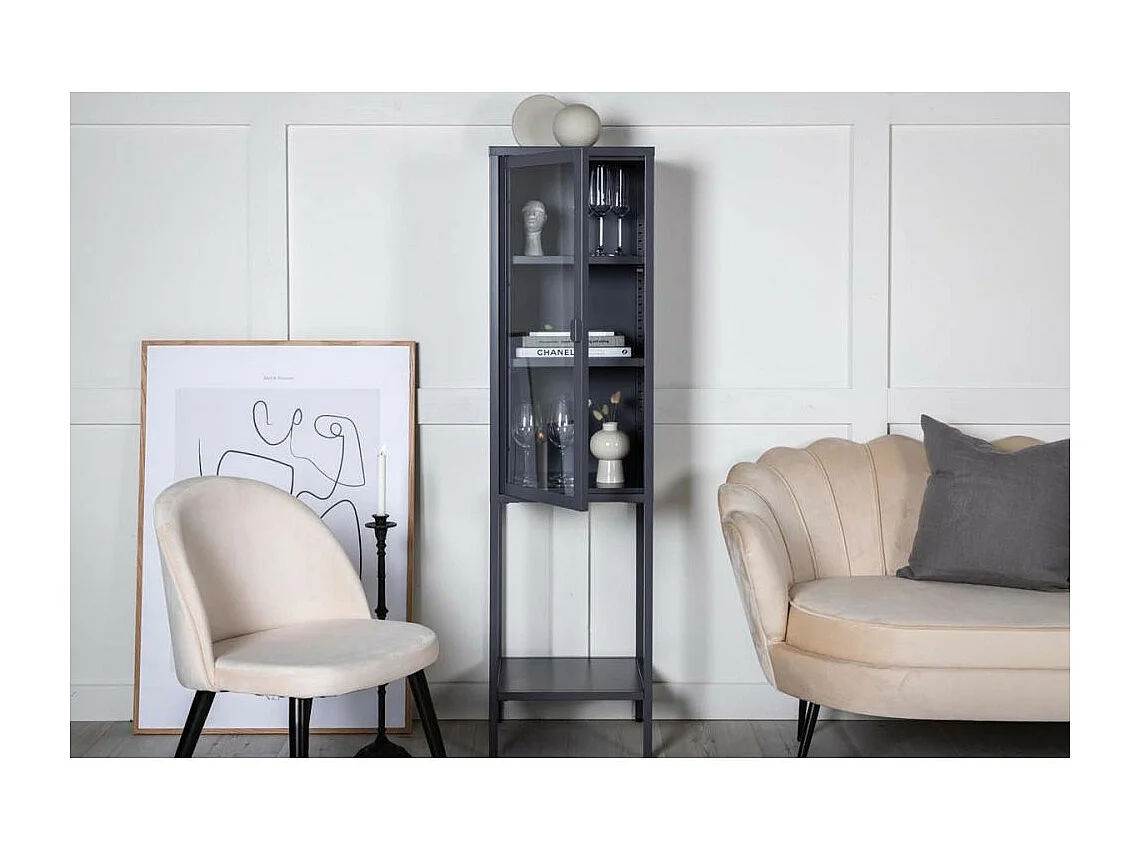 Vitrine Avec Porte en Verre "Misha" 150cm Gris