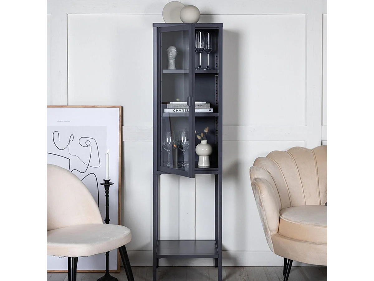 Vitrine Avec Porte en Verre "Misha" 150cm Gris