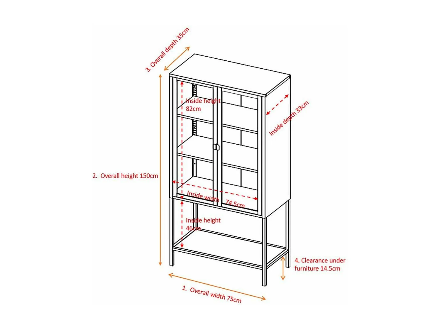 Vitrine 2 Portes en Verre "Misha" 150cm Gris