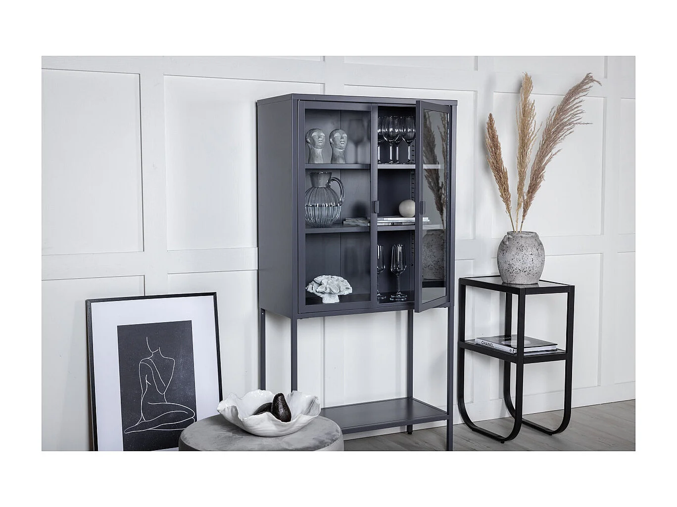 Vitrine 2 Portes en Verre "Misha" 150cm Gris