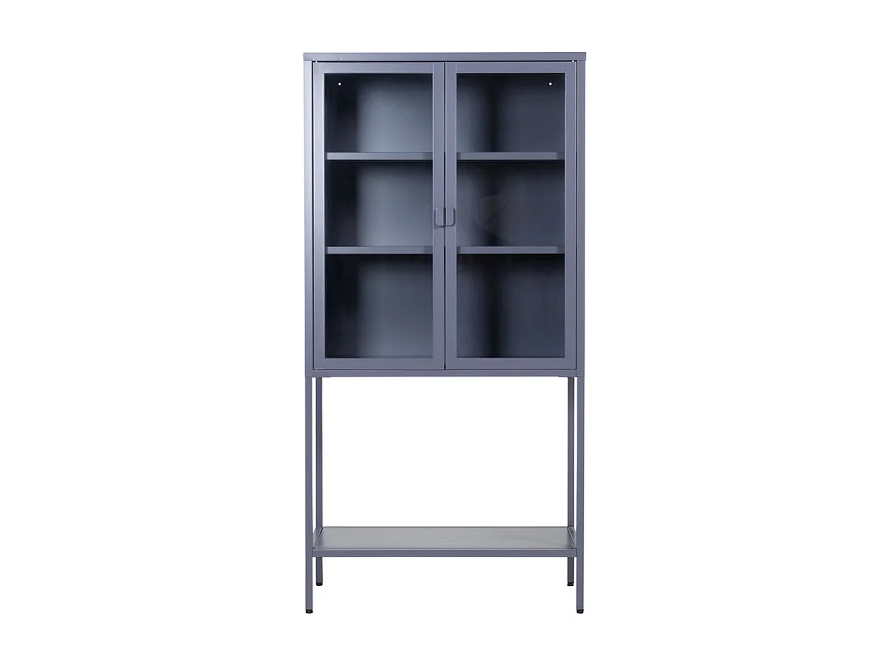 Misha Armoire vitrine 2 portes, 4 tablettes de rangement, gris.