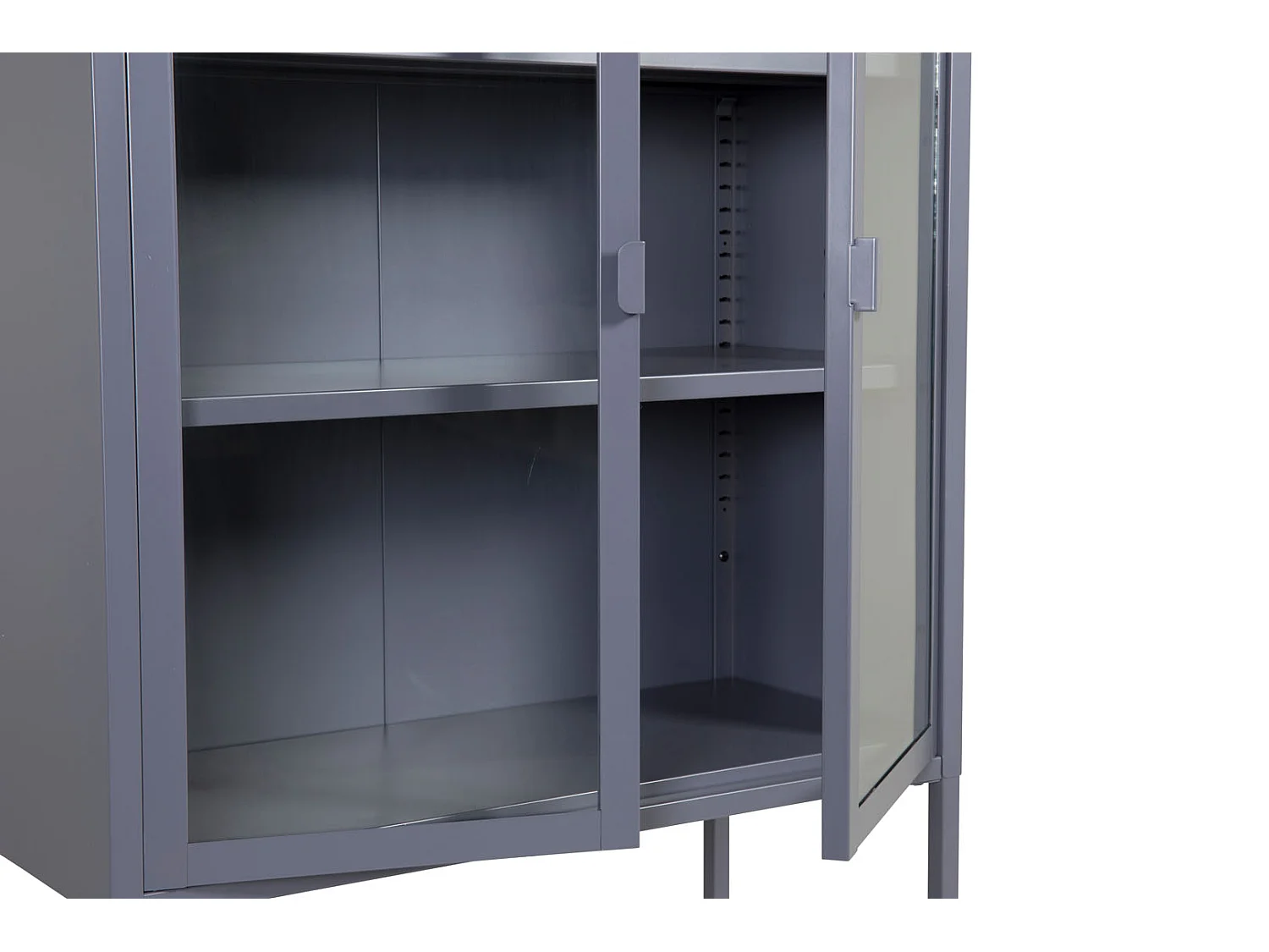 Misha Armoire vitrine 2 portes, 4 tablettes de rangement, gris.