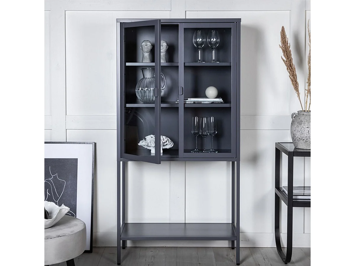 Vitrine 2 Portes en Verre "Misha" 150cm Gris