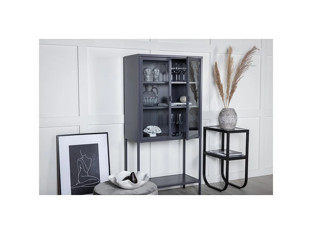 Vitrine 2 Portes en Verre "Misha" 150cm Gris