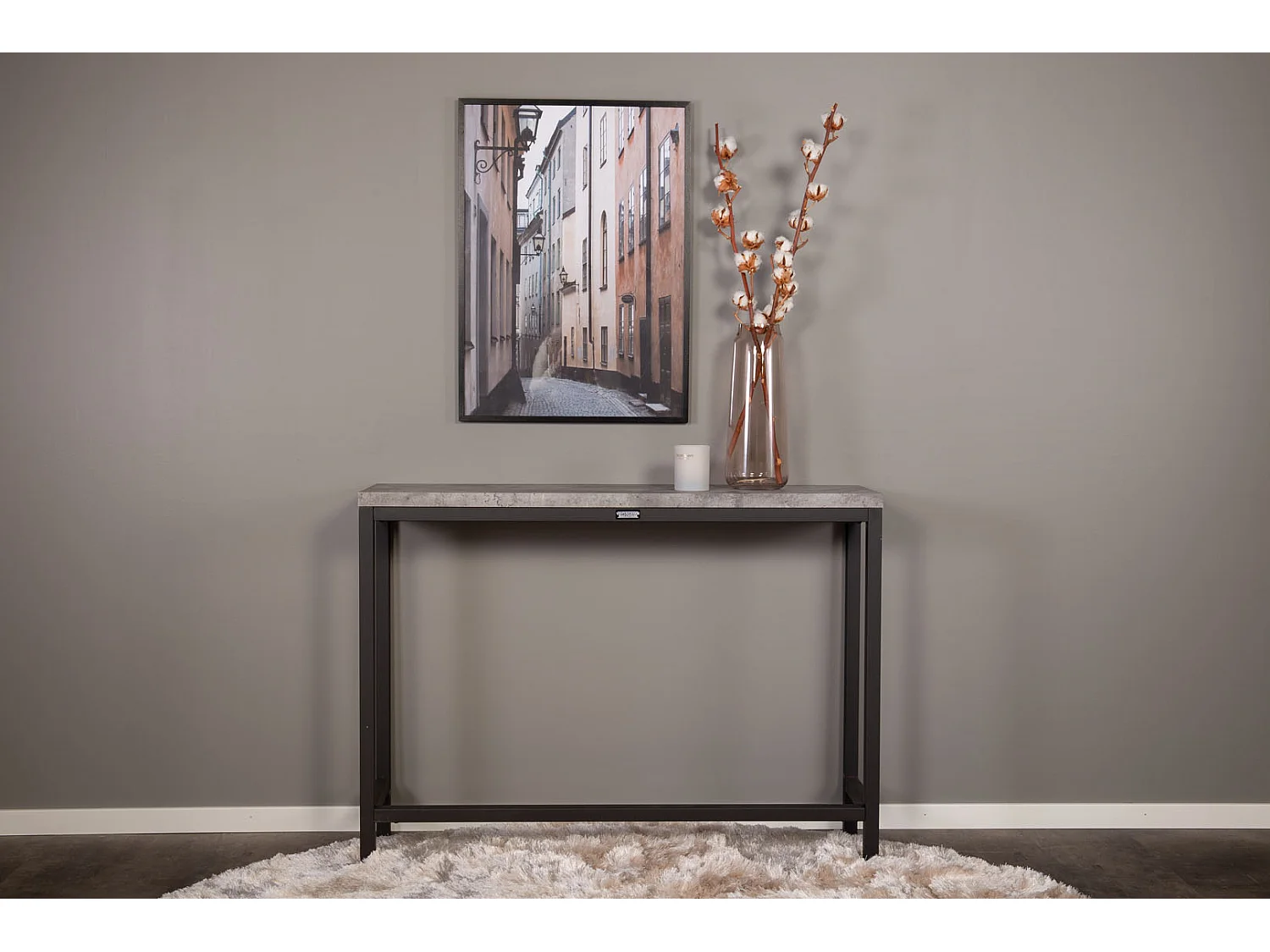 Rise sidetable 30x110 cm beton decor, zwart.