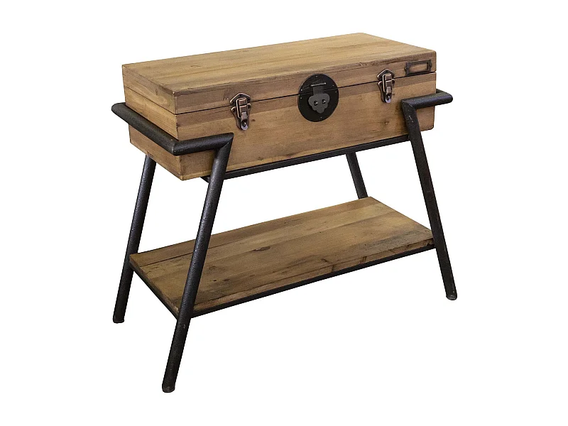 Console en pin recyclé et métal valise 86 x 40 x 78 cm