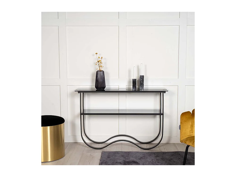 Wavy sidetable met plank 34x117 cm zwart.