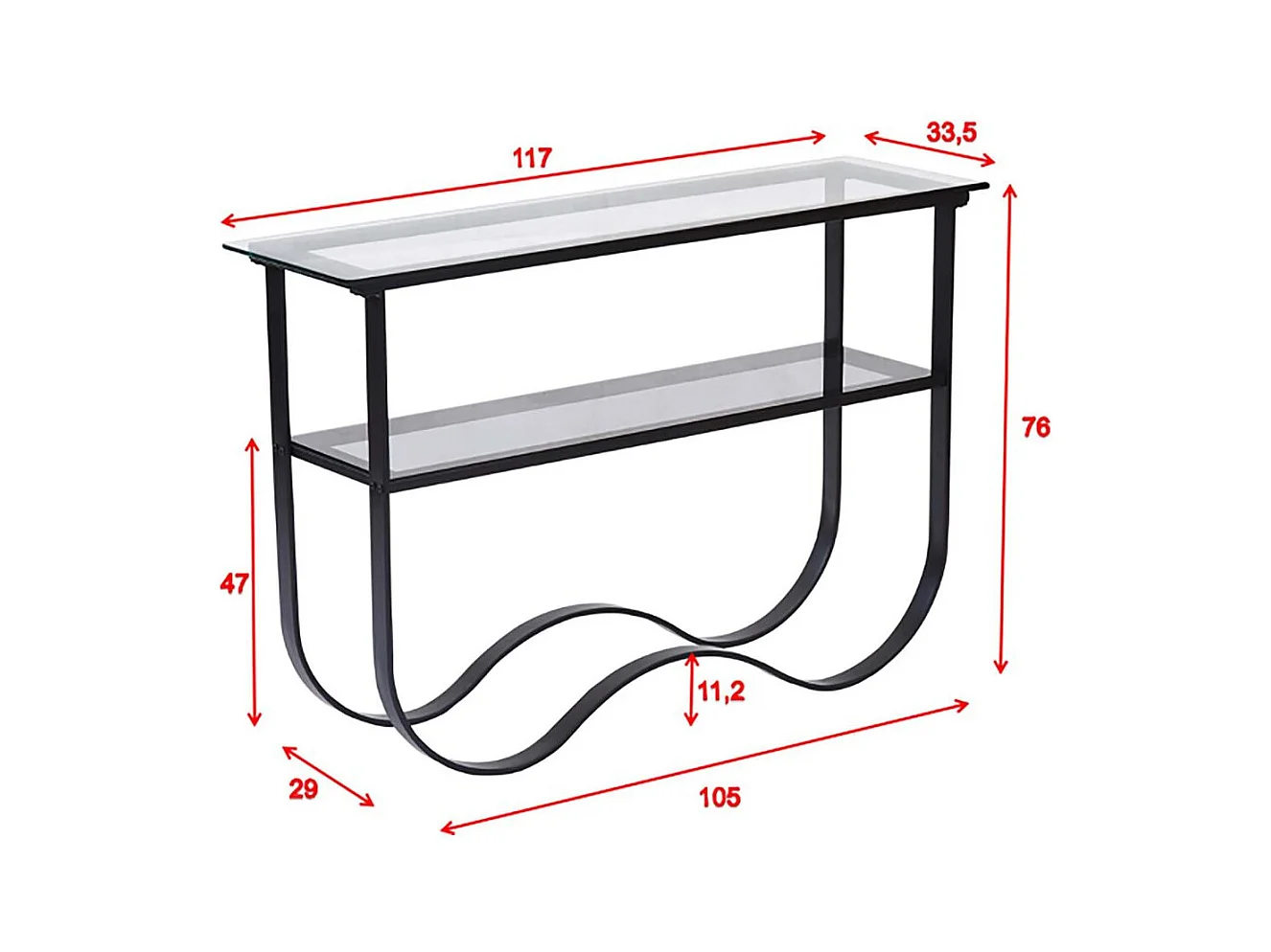 Wavy sidetable met plank 34x117 cm zwart.