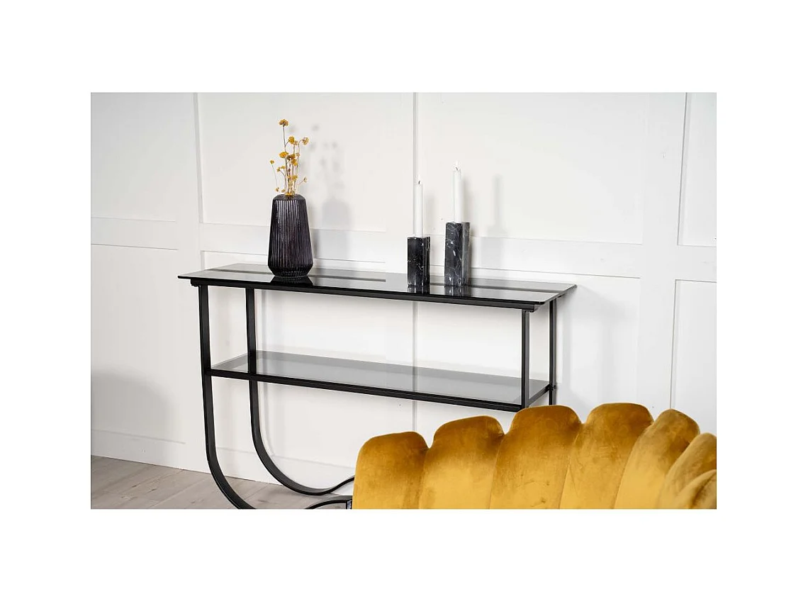 Wavy sidetable met plank 34x117 cm zwart.