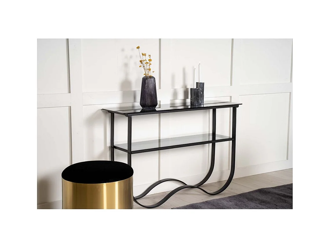 Wavy sidetable met plank 34x117 cm zwart.