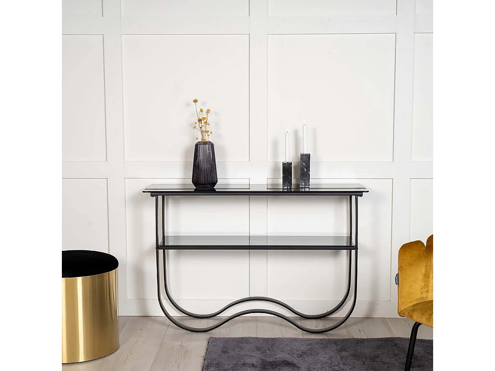 Wavy sidetable met plank 34x117 cm zwart.