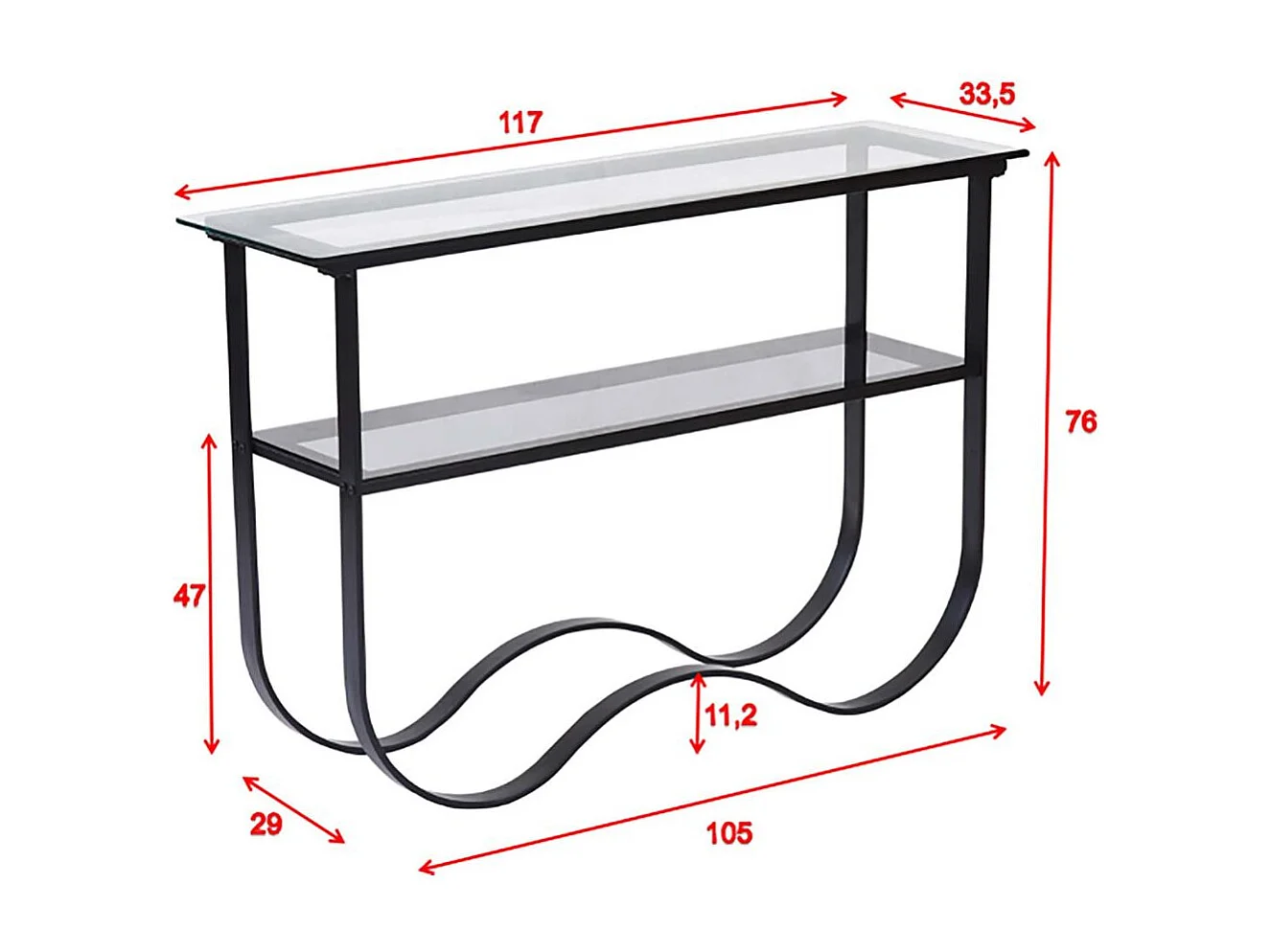 Wavy sidetable met plank 34x117 cm zwart.