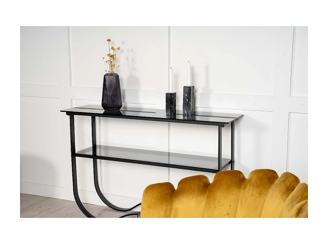 Wavy sidetable met plank 34x117 cm zwart.