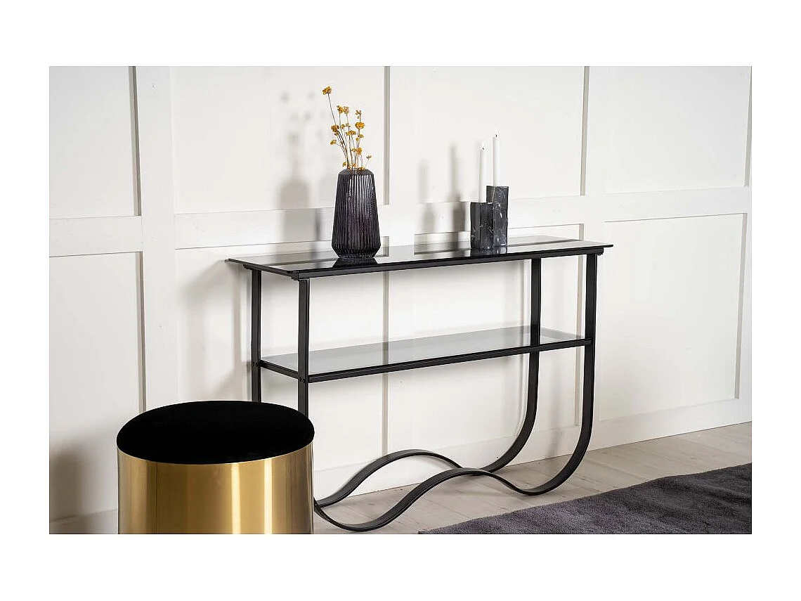 Wavy sidetable met plank 34x117 cm zwart.