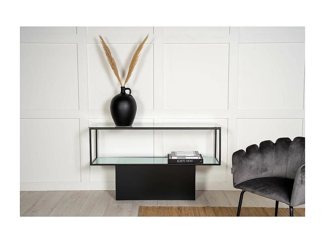 Maglehem wandkast met plank 35x130 cm glas, zwart.