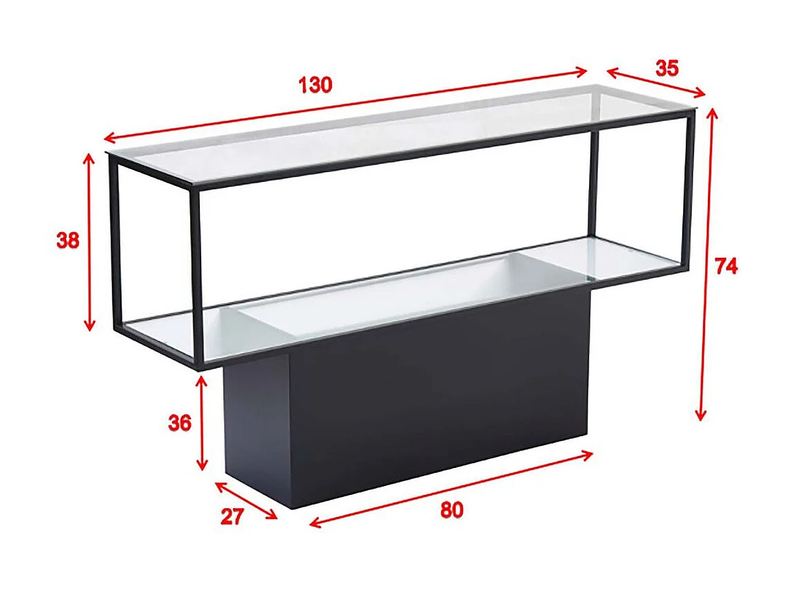 Maglehem wandkast met plank 35x130 cm glas, zwart.