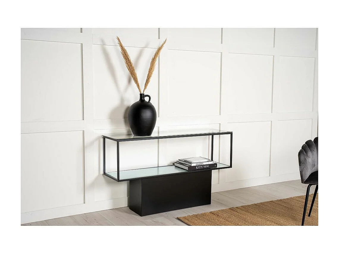 Maglehem wandkast met plank 35x130 cm glas, zwart.
