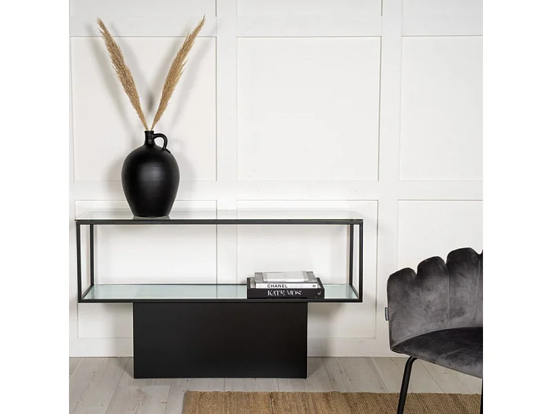 Maglehem wandkast met plank 35x130 cm glas, zwart.
