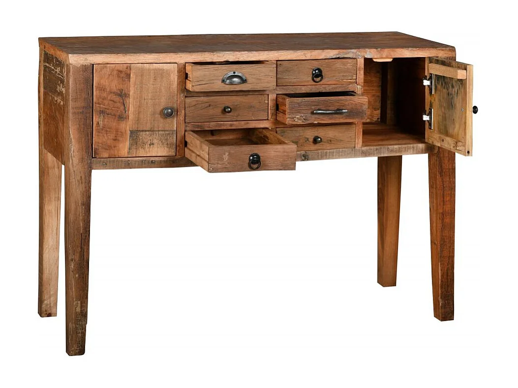 Console en bois recyclé et métal 6 tiroirs