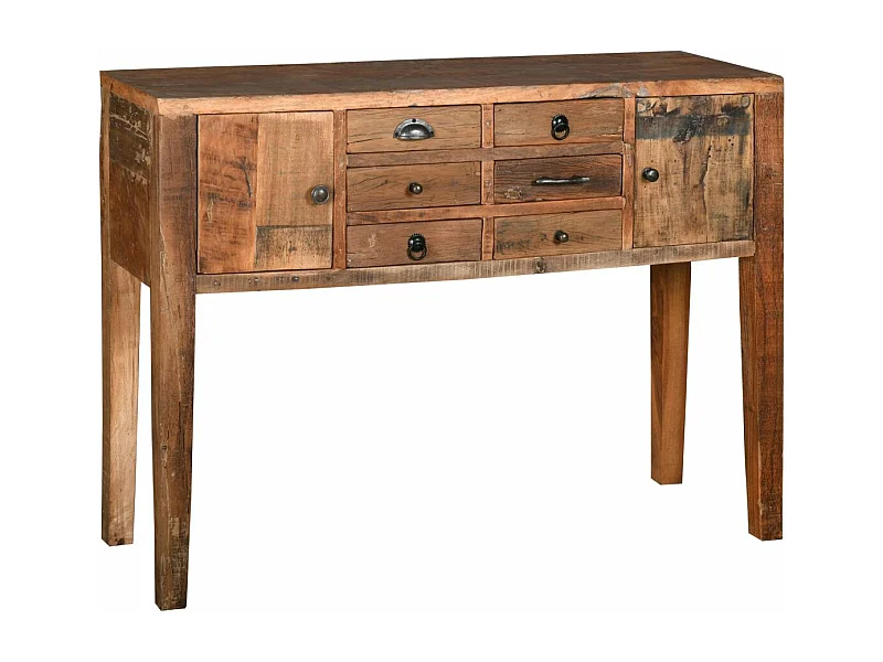 Console en bois recyclé et métal 6 tiroirs